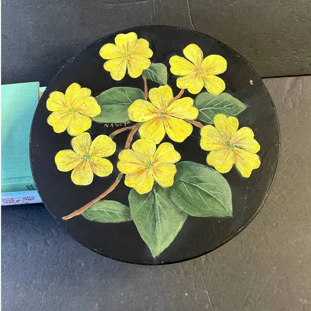Vintage Hand Painted Cylinder Box Cardboard